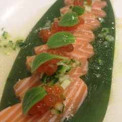 Tasmanian Salmon,  Ikura, Cucumber Vinaigrette